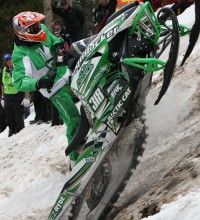 Team Arctic racer Kyle Tapio climbs Snow King mountain at the 2012 Jackson Hole World Championship Snowmobile Hillclimb.