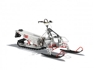 Polaris 800 Pro-RMK 155 guts This naked snowmobile shows award-winning technology on the 2013 800 Pro-RMK: QuickDrive drivetrain, carbon fiber over-structure, PowderTrac running boards and bonded A-arms.