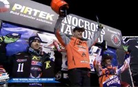The Pro Open podium at Canterbury Park, as snipped from the webcast on SnowGoer.com.